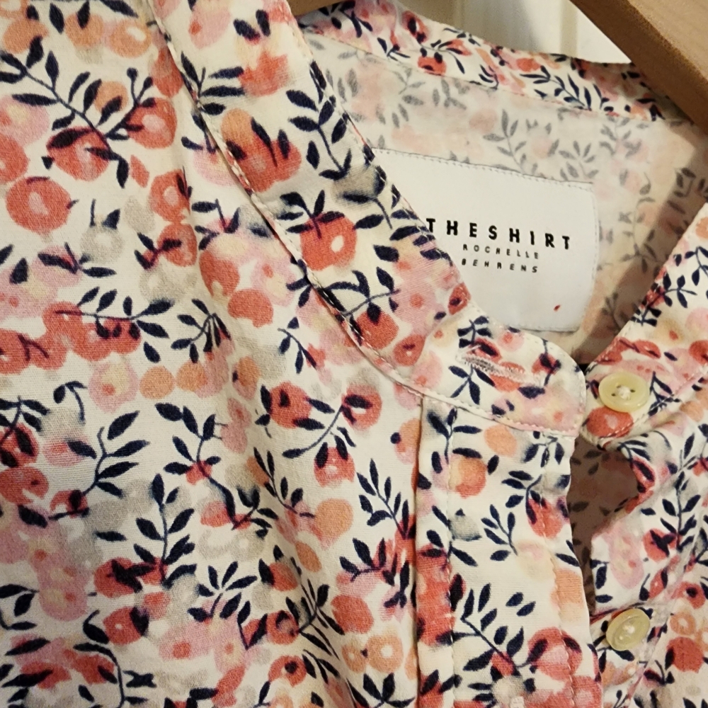 The Shirt by Rochelle Behrens Floral Button Down Shirt - Pink and White - Picture 3 of 7